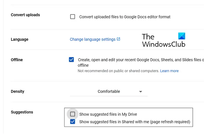 remove Suggestions and Suggested Files from Google Drive