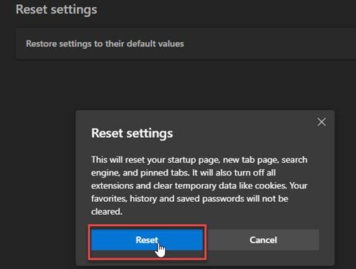 reset settings in edge