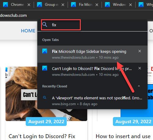 search open tabs in Microsoft Edge