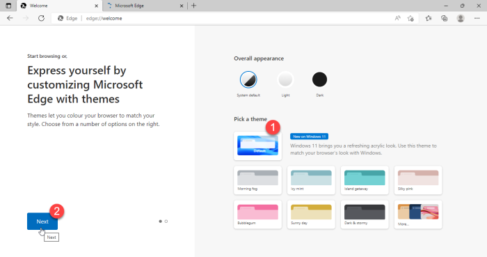 schermata di selezione del tema sul bordo schermata di selezione del tema sul bordo