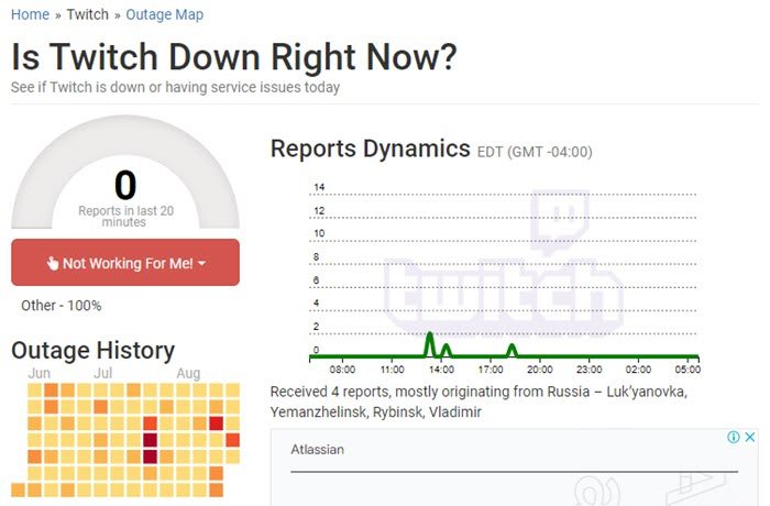 checking twitch status on outage.report