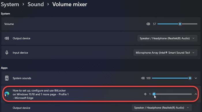 volume mixer in windows