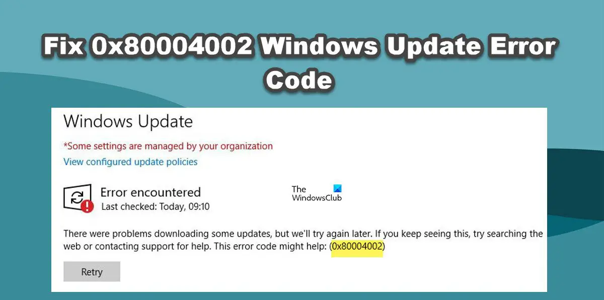 0x80004002 Windows Update Error Code