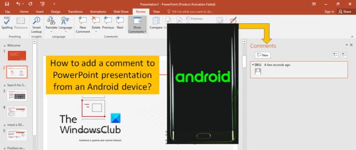 Add comments in a PowerPoint from Android device
