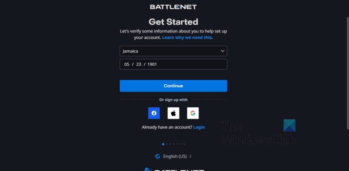 BattledotNet sign up page