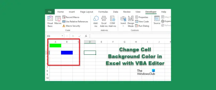 Изменить цвет фона ячейки в Excel с помощью редактора VBA