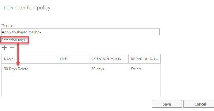Creating a retention policy in Exchange admin center