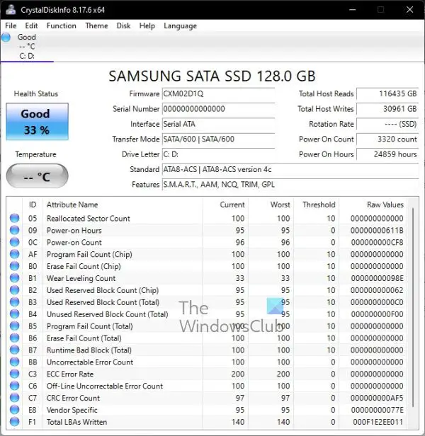 CrystalDiskInfo SSD Health check