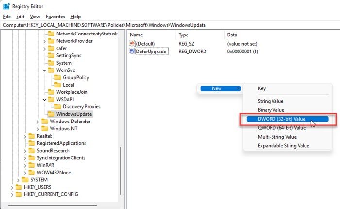 Delaying Feature Updates through Registry Editor