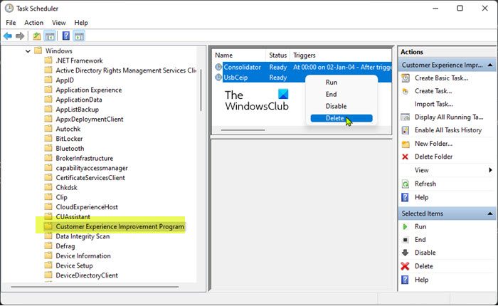 Delete or Disable all tasks in Customer Experience Improvement Program folder in Task Scheduler