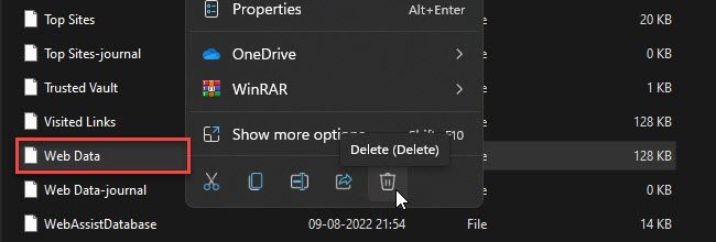 Deleting web data for Edge