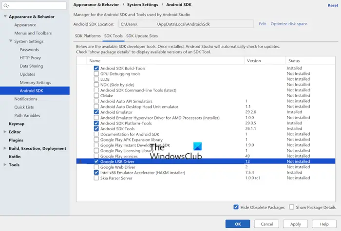 Download Google USB Driver via Android SDK Manager