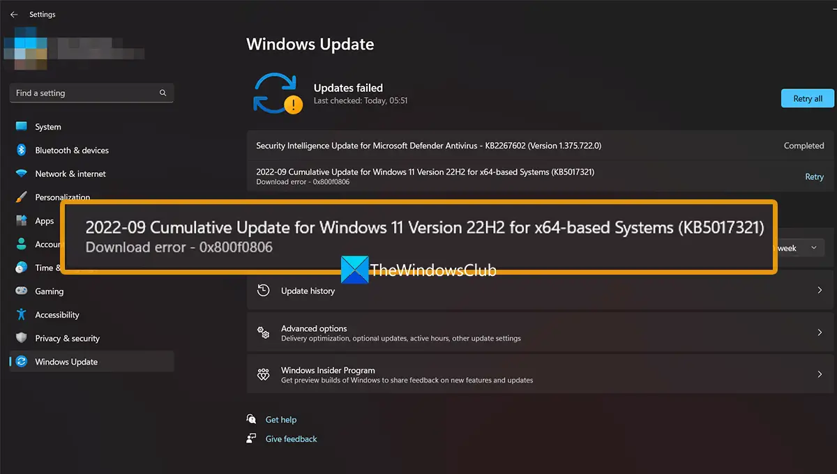 Fix 0x800f0806 Error while downloading or installing Windows 11 Updates