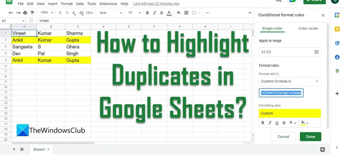 How to Highlight Duplicates in Google Sheets