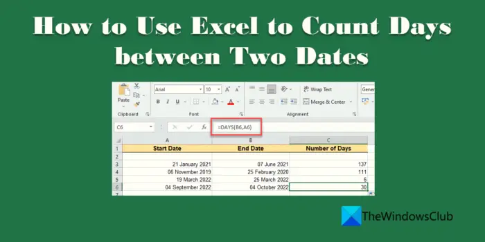 How to calculate number of days in Excel