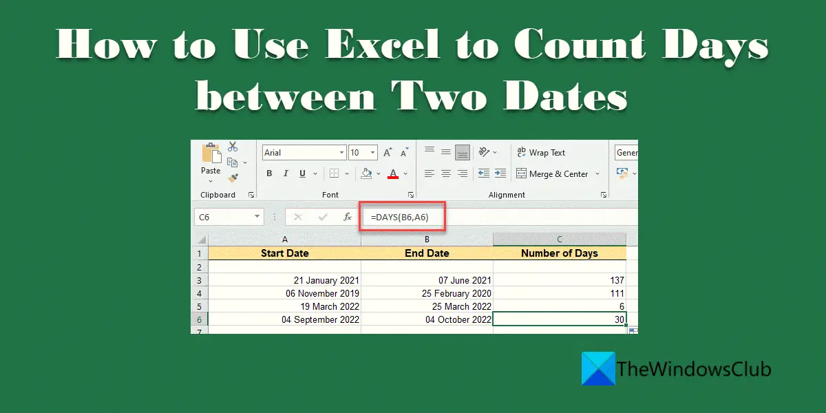 How to Use Excel to Count Days between Two Dates