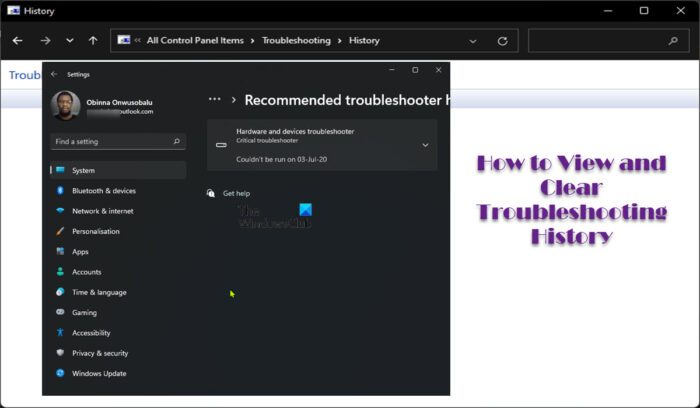 How to View and Clear Troubleshooting History