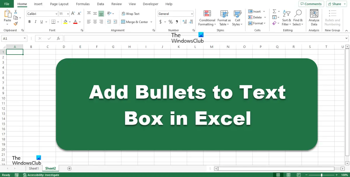 How to add Bullets to Text Box in Excel