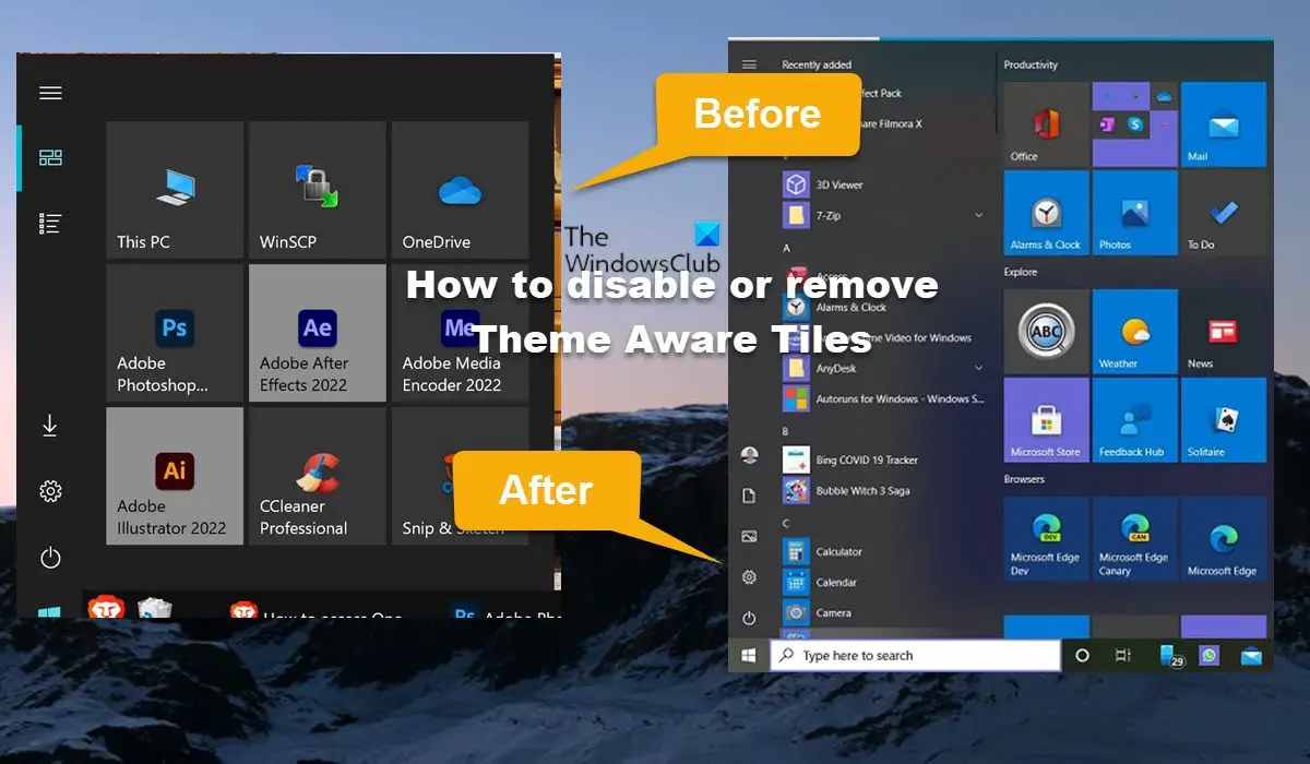 How to disable or remove Theme Aware Tiles in Windows 10