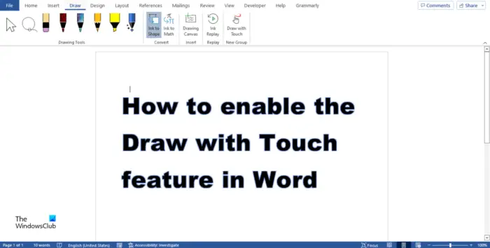 How to enable the draw with touch feature in Word