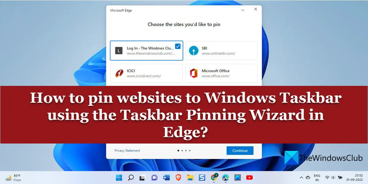 Pin websites to Taskbar using Taskbar Pinning Wizard in Edge