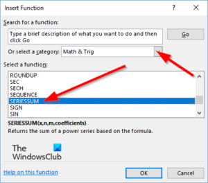 How to use the SERIESSUM function in Excel