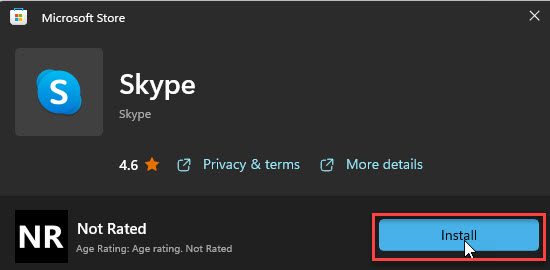 Installing Skype from Microsoft Apps Store