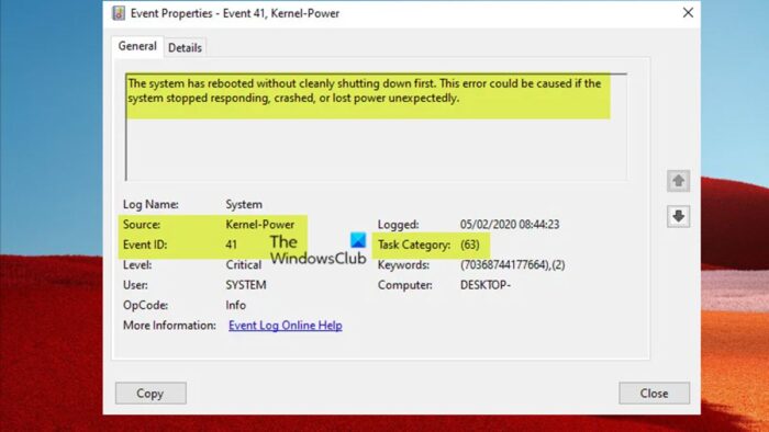Kernel-Power Event ID 41 Task 63 Error