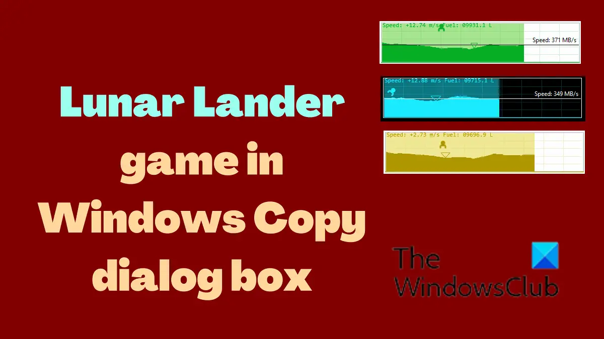 Игра Lunar Lander в диалоговом окне копирования Windows