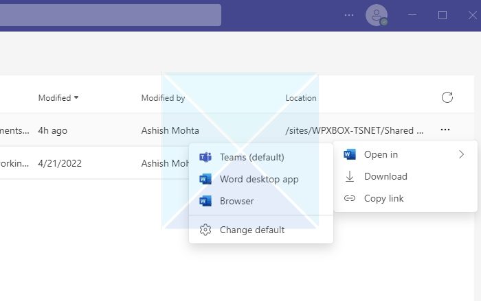 Open Teams File in App Browser Teams