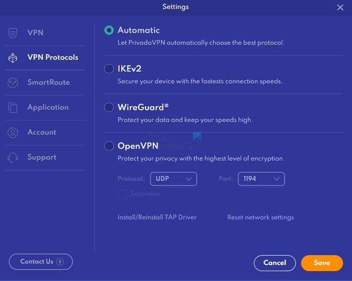 Privado VPN Protocols