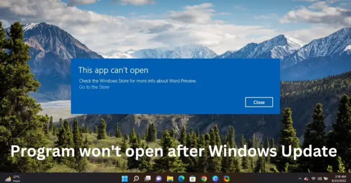 Program won't open after Windows Update