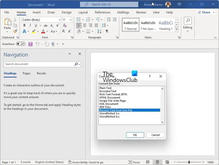 Recover a Notepad file via Microsoft Word