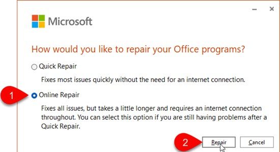 Repairing Microsoft Office