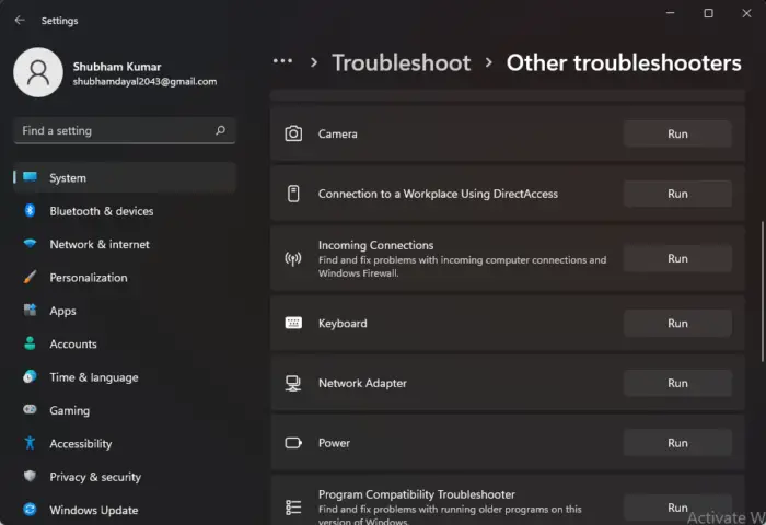 Run Keyboard troubleshooter