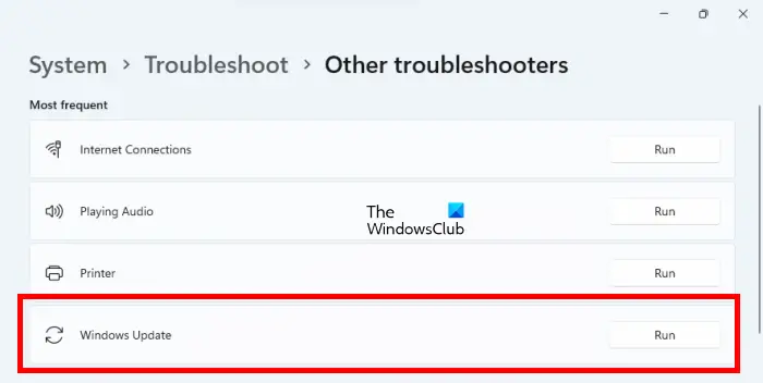 Run Windows Update Troubleshooter Run Windows Update Troubleshooter