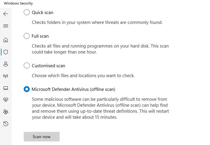 Running a malware scan using windows Security