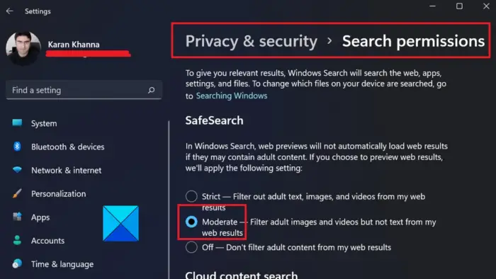 Safe Search will not turn off in Windows 11