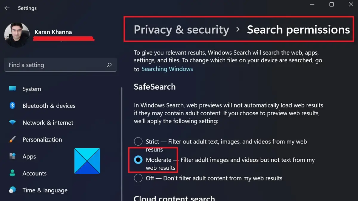 Safe Search will not turn off in Windows 11 - 9