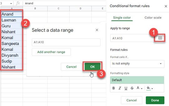 Selecting data range in Google Sheets