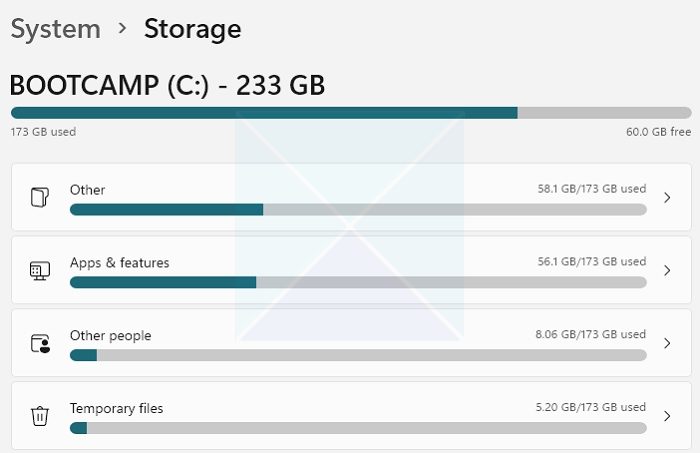 Storage Space Windows PC