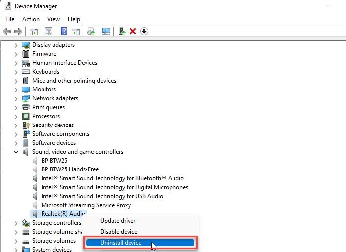 Uninstalling audio drivers from Windows