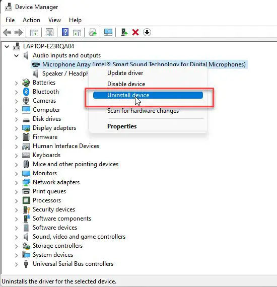 Uninstalling device drivers in Windows 11
