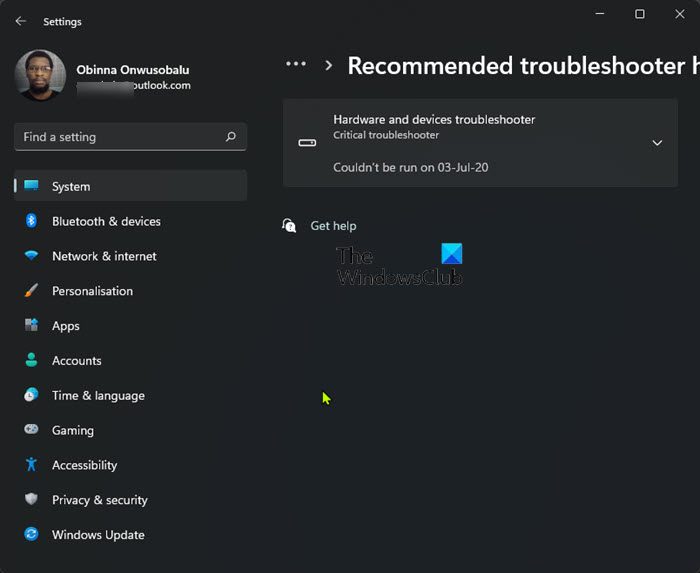 View Recommended Troubleshooter History