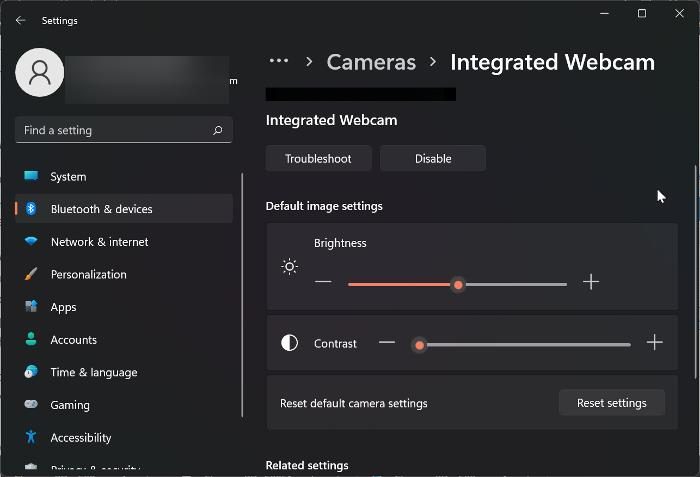 Webcam settings