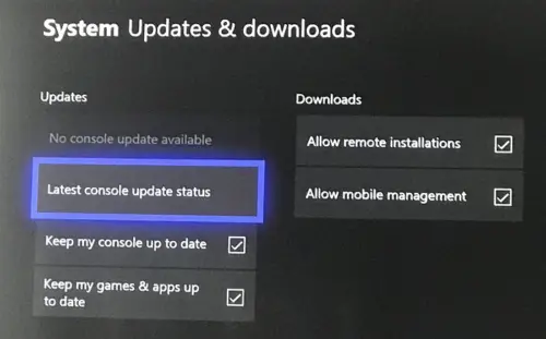Update Xbox console