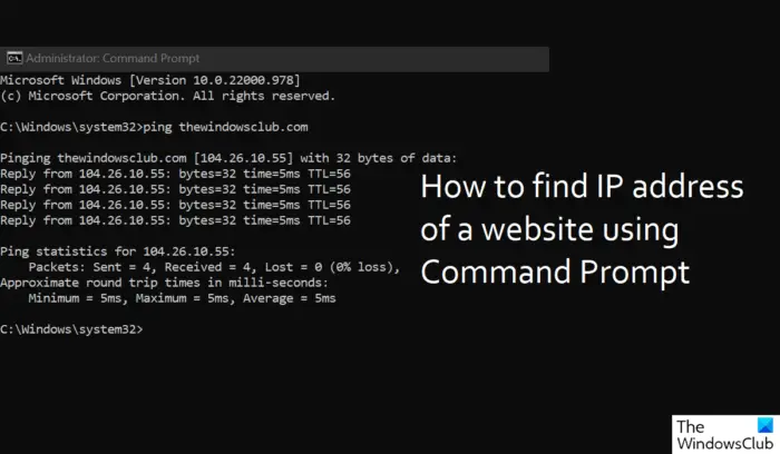 How to find the IP address of a website using Command Prompt