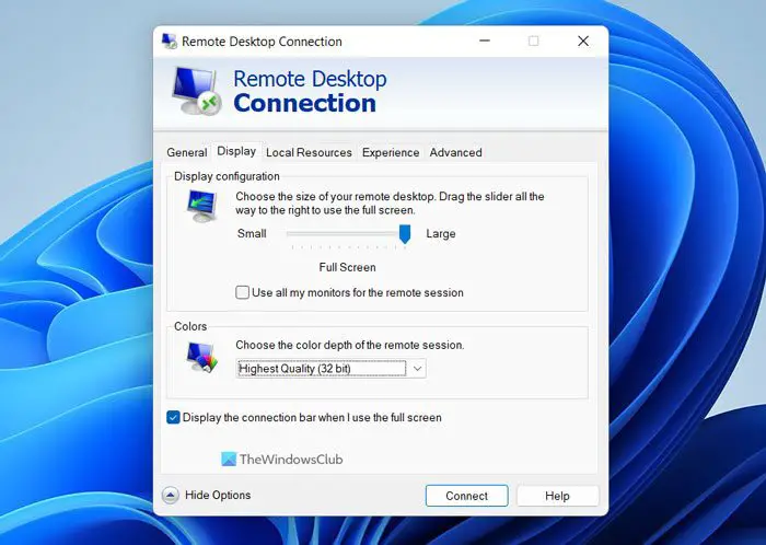 The Remote Desktop Connection program for Windows keeps being in a blue  screen and prompts for a later state - Microsoft Q&A