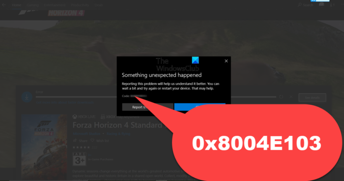 0x8004E103 Microsoft Store error
