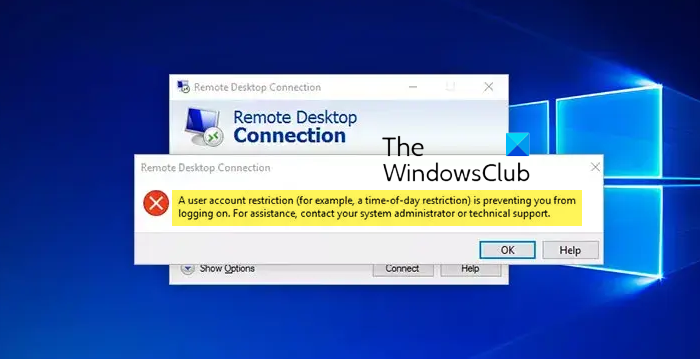 A user account restriction is preventing you from logging on